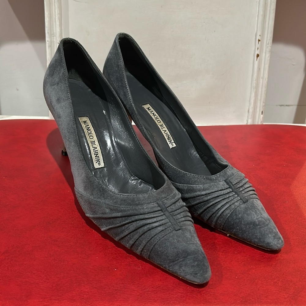 Vintage Gray Suede Leather Manolo Blahnik High Heels size 38